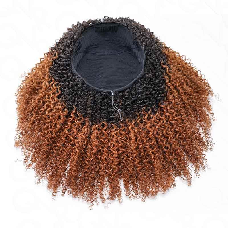 QVR Glueless Ombre Brown Kinky Curly Half Wig with Black Roots 250% Density Human Hair Wig #T1B/30 Wear Go Flip Over Wig - Image 4