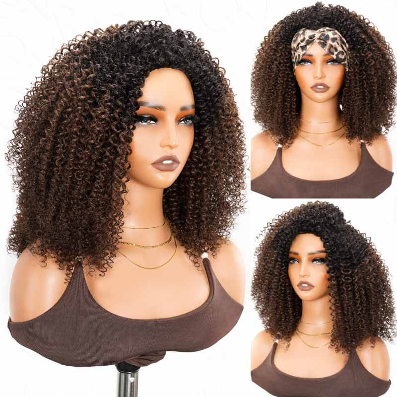 QVR Glueless Dark Brown Kinky Curly Half Wig with Black Roots 250% Density Human Hair Wig #T1B/4 Wear Go Flip Over Wig - Image 2