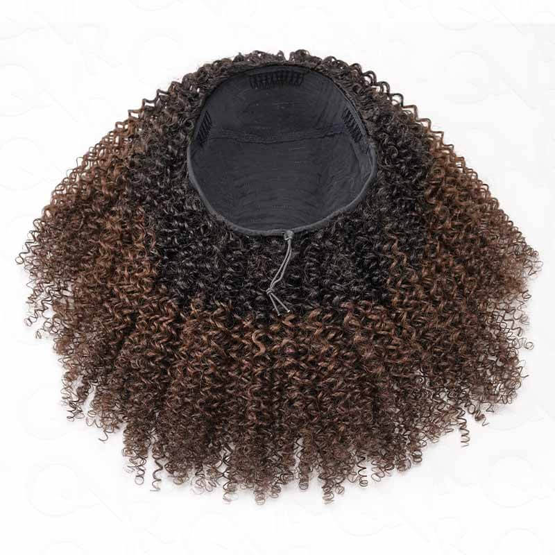 QVR Glueless Dark Brown Kinky Curly Half Wig with Black Roots 250% Density Human Hair Wig #T1B/4 Wear Go Flip Over Wig - Image 4