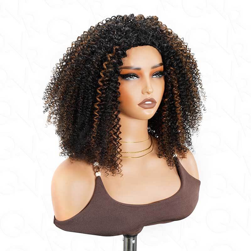 QVR Glueless Kinky Curly Half Wig 250% Density Human Hair Wig Wear Go Flip Over Wig - Image 24