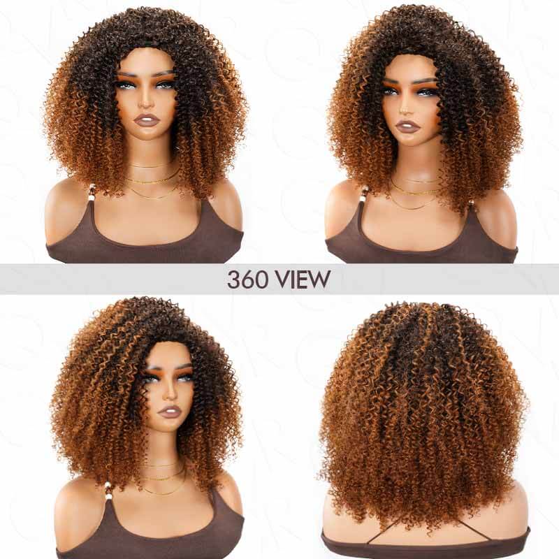 QVR Glueless Ombre Brown Kinky Curly Half Wig 250% Density Human Hair Wig #T2/30 Wear Go Flip Over Wig - Image 3