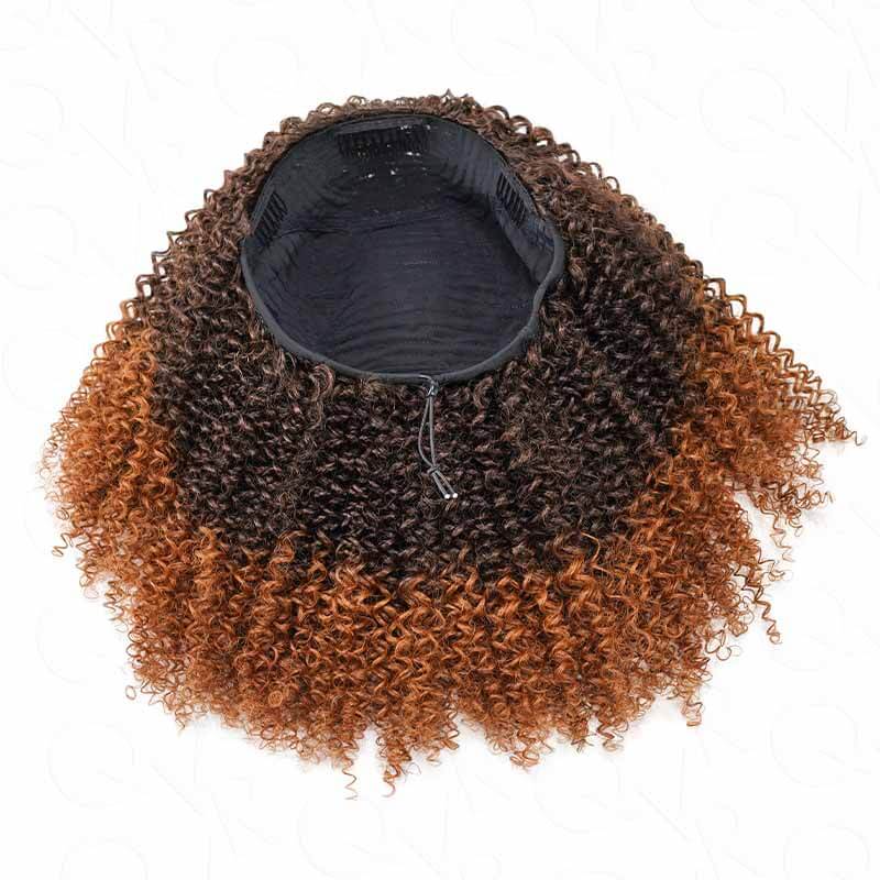 QVR Glueless Ombre Brown Kinky Curly Half Wig 250% Density Human Hair Wig #T2/30 Wear Go Flip Over Wig - Image 4