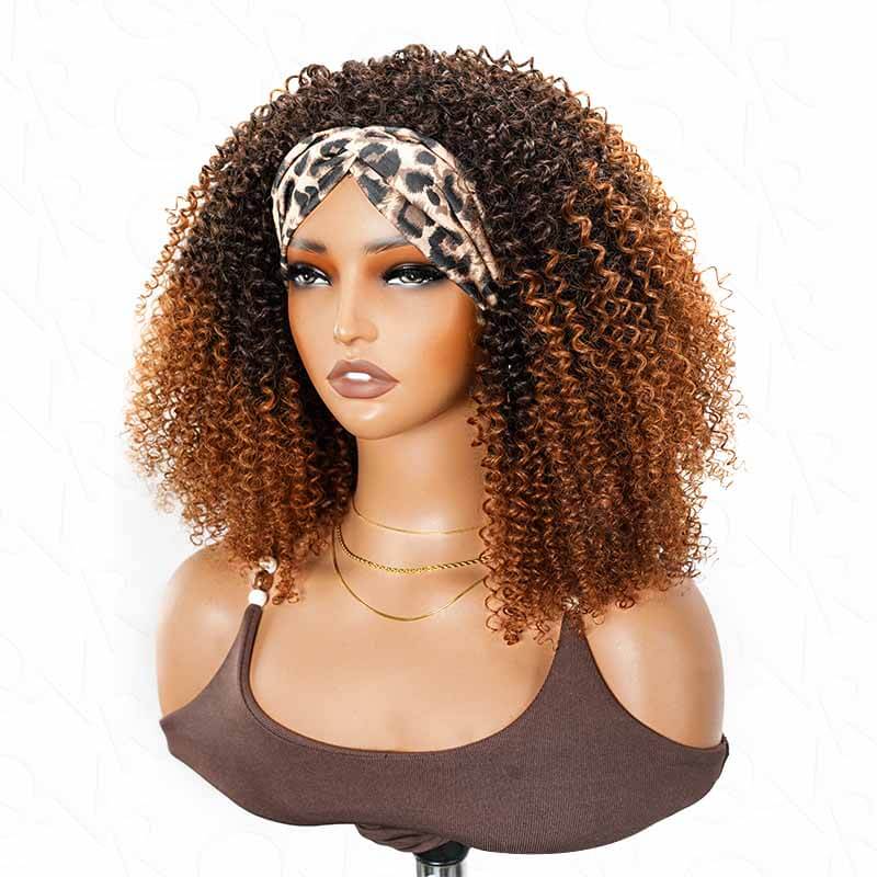 QVR Glueless Ombre Brown Kinky Curly Half Wig 250% Density Human Hair Wig #T2/30 Wear Go Flip Over Wig - Image 6