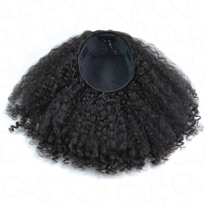 QVR Glueless Kinky Straight Half Wig With Spiral Curl 250% Density Human Hair Wig Natural Black Wear Go Flip Over Wig - Image 3