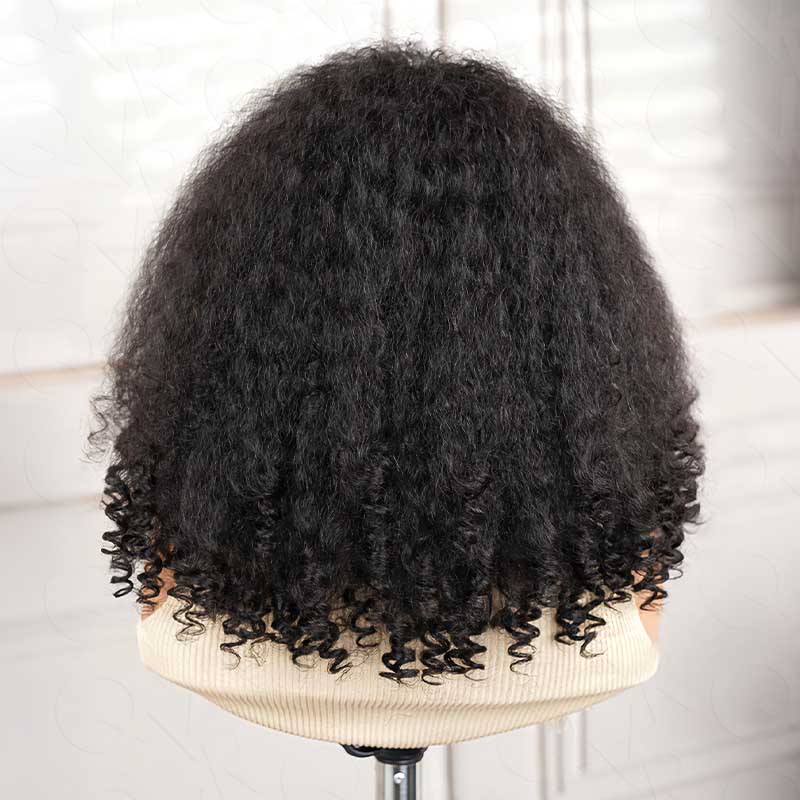 QVR Glueless Kinky Straight Half Wig With Spiral Curl 250% Density Human Hair Wig Natural Black Wear Go Flip Over Wig - Image 6