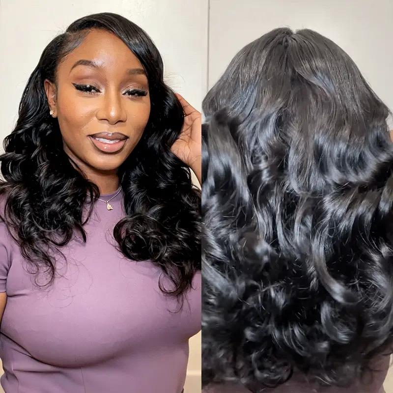 QVR Glueless Pre-Curled New Body Wave Human Hair U Part Wigs - Image 2
