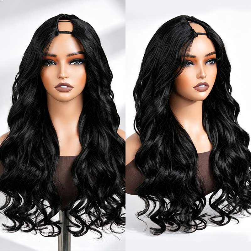 QVR Glueless Pre-Curled New Body Wave Human Hair U Part Wigs - Image 4