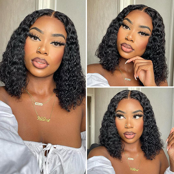 QVR Glueless Pre-cut 4x6 HD Lace Closure Human Hair Short Bob Wigs Water Wave Wear and Go Wigs - Image 4