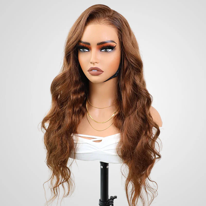 QVR Glueless Pre-cut 4x6 Lace Closure Human Hair Wigs Brown Color Body Wave Premium Wigs - Image 3