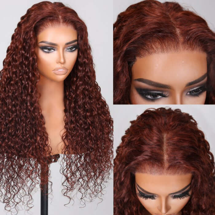 QVR Glueless Reddish Brown 4x6 Pre-cut Lace Closure Water Wave Wigs Wear Go Human Hair Wigs - Image 2