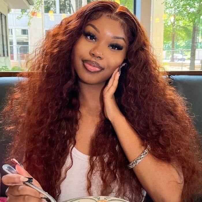 QVR Glueless Reddish Brown 4x6 Pre-cut Lace Closure Water Wave Wigs Wear Go Human Hair Wigs - Image 3
