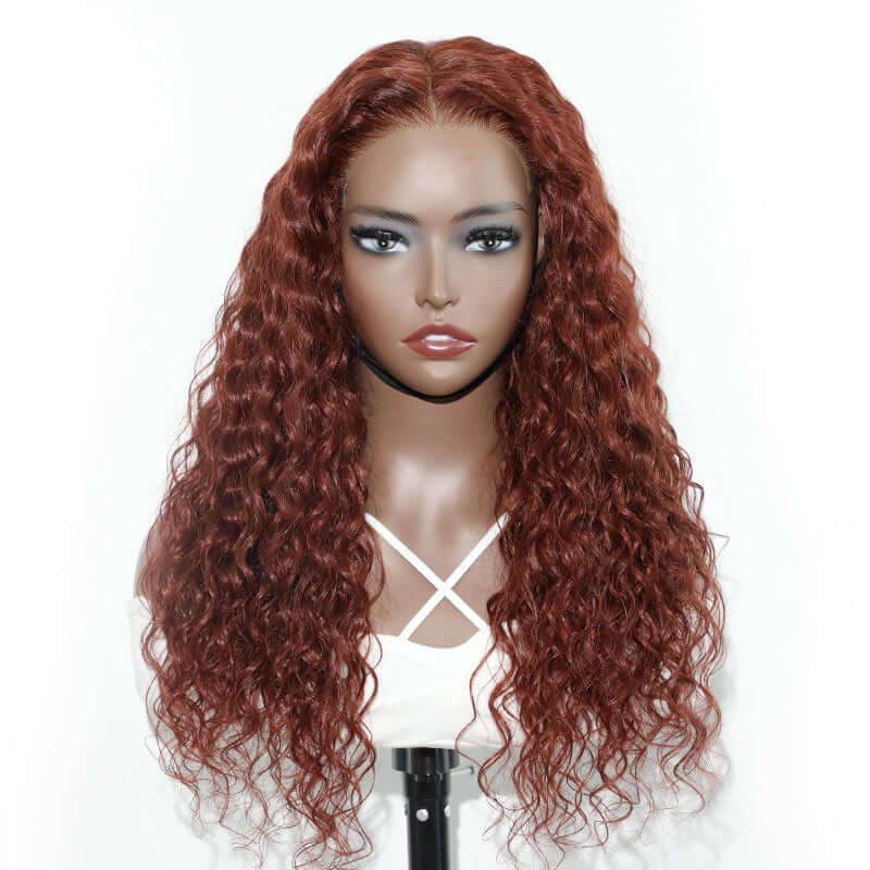 QVR Glueless Reddish Brown 4x6 Pre-cut Lace Closure Water Wave Wigs Wear Go Human Hair Wigs - Image 5