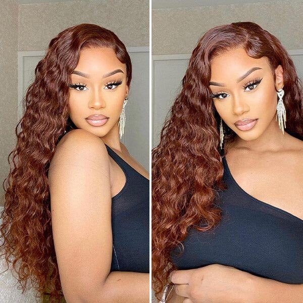 QVR Glueless Reddish Brown 4x6 Pre-cut Lace Closure Water Wave Wigs Wear Go Human Hair Wigs - Image 8
