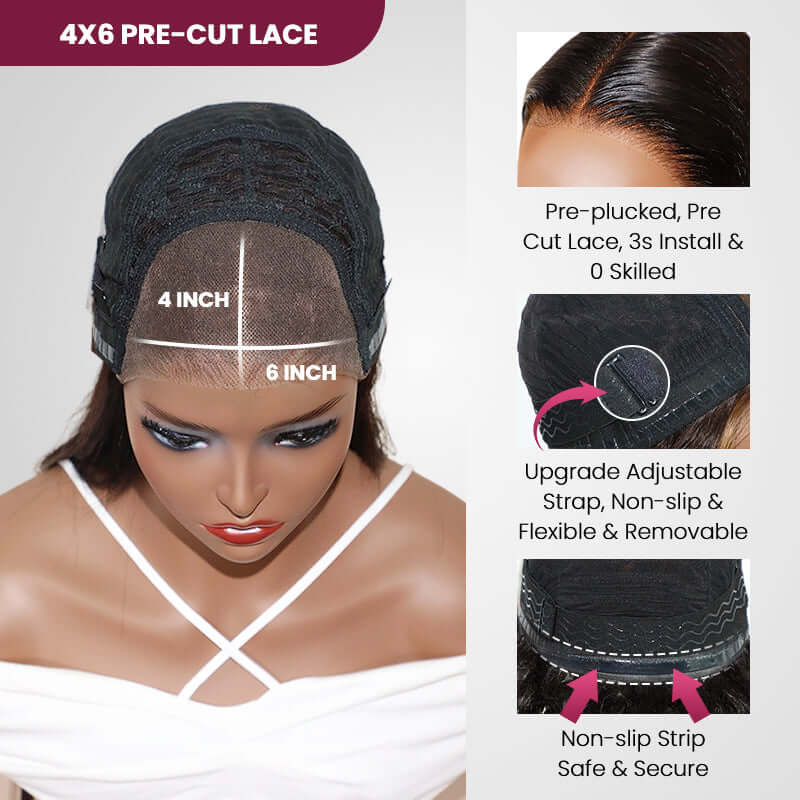 QVR Glueless Reddish Brown 4x6 Pre-cut Lace Closure Water Wave Wigs Wear Go Human Hair Wigs - Image 9