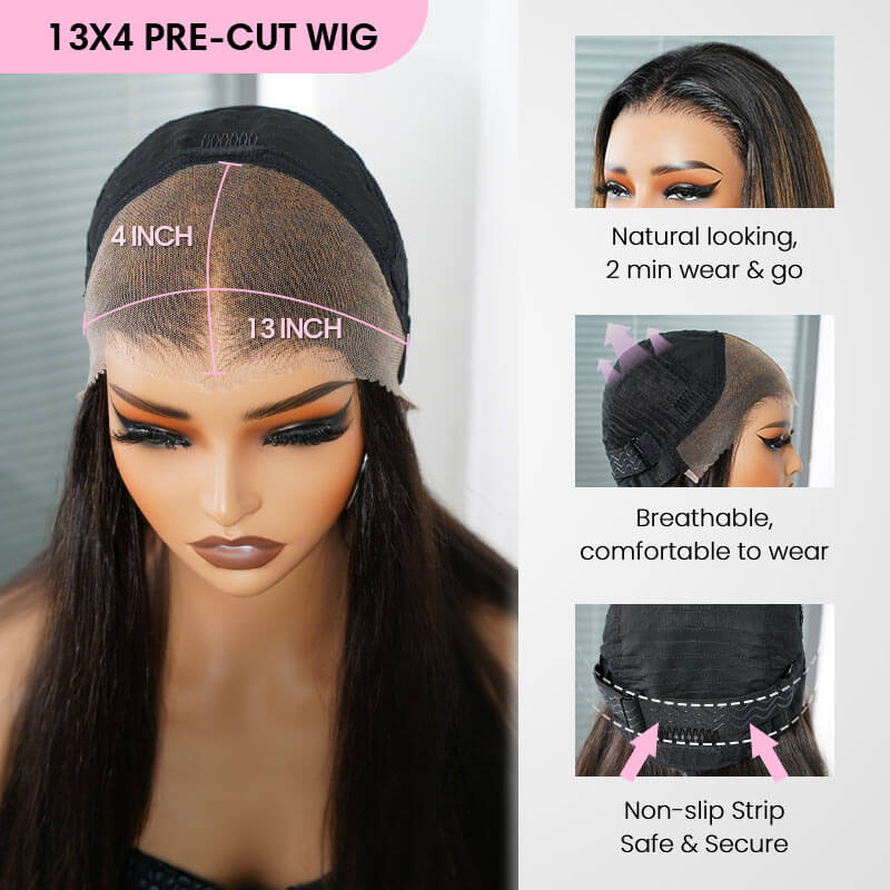 QVR Glueless Blonde Highlight Silky Straight 13x4 Pre-Cut Lace Frontal Wig Human Hair Wigs - Image 7