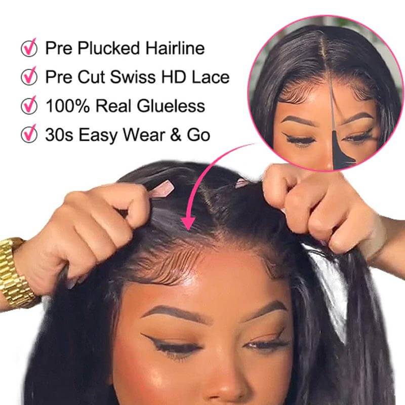 QVR Glueless Straight Ombre Brown Highlight Silky Blunt Cut 5x5 Lace Closure Short Bob Wigs - Image 10