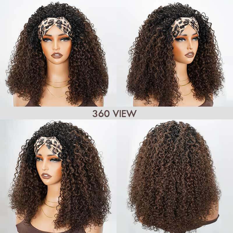 QVR Glueless Dark Brown Twist Curly Half Wig with Black Roots 250% Density Human Hair Wig #T1B/4 Wear Go Flip Over Wig - Image 3