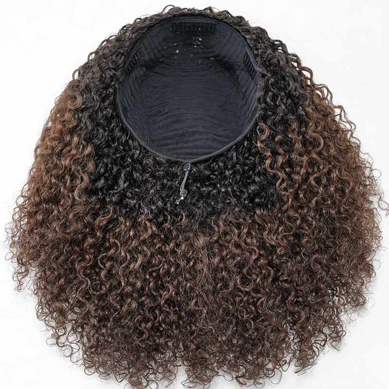 QVR Glueless Dark Brown Twist Curly Half Wig with Black Roots 250% Density Human Hair Wig #T1B/4 Wear Go Flip Over Wig - Image 4