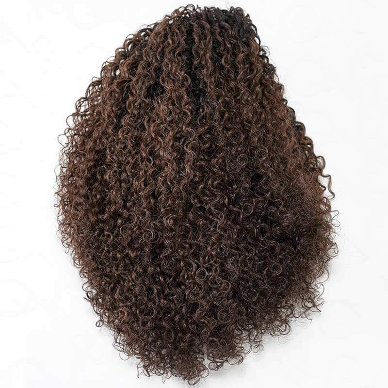QVR Glueless Dark Brown Twist Curly Half Wig with Black Roots 250% Density Human Hair Wig #T1B/4 Wear Go Flip Over Wig - Image 5