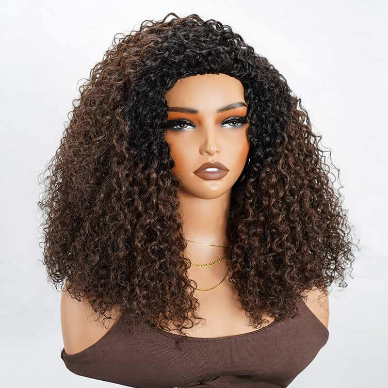 QVR Glueless Dark Brown Twist Curly Half Wig with Black Roots 250% Density Human Hair Wig #T1B/4 Wear Go Flip Over Wig - Image 6