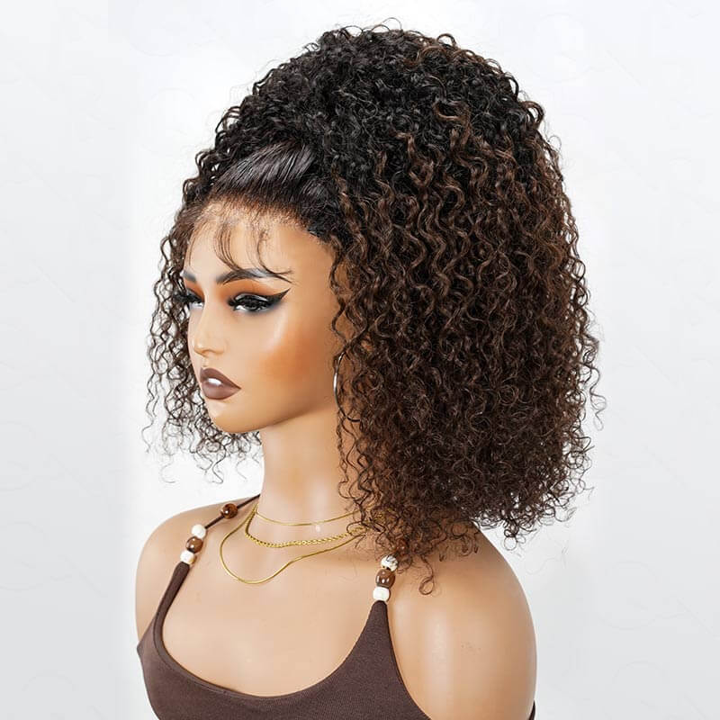 QVR Glueless Dark Brown Twist Curly Half Wig with Black Roots 250% Density Human Hair Wig #T1B/4 Wear Go Flip Over Wig - Image 8