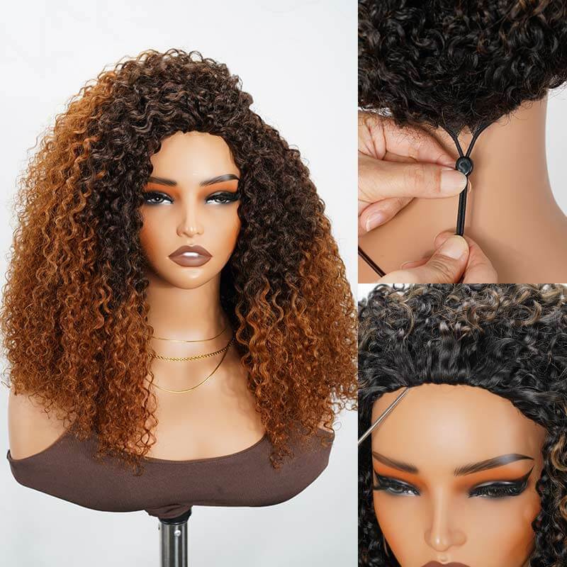 QVR Glueless Ombre Brown Twist Curly Half Wig 250% Density Human Hair Wig #T2/30 Wear Go Flip Over Wig - Image 2