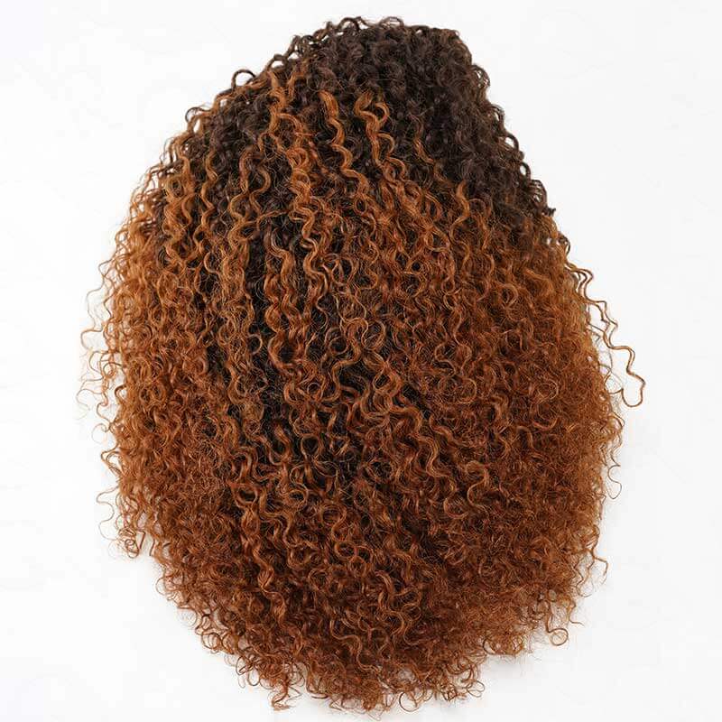 QVR Glueless Ombre Brown Twist Curly Half Wig 250% Density Human Hair Wig #T2/30 Wear Go Flip Over Wig - Image 4