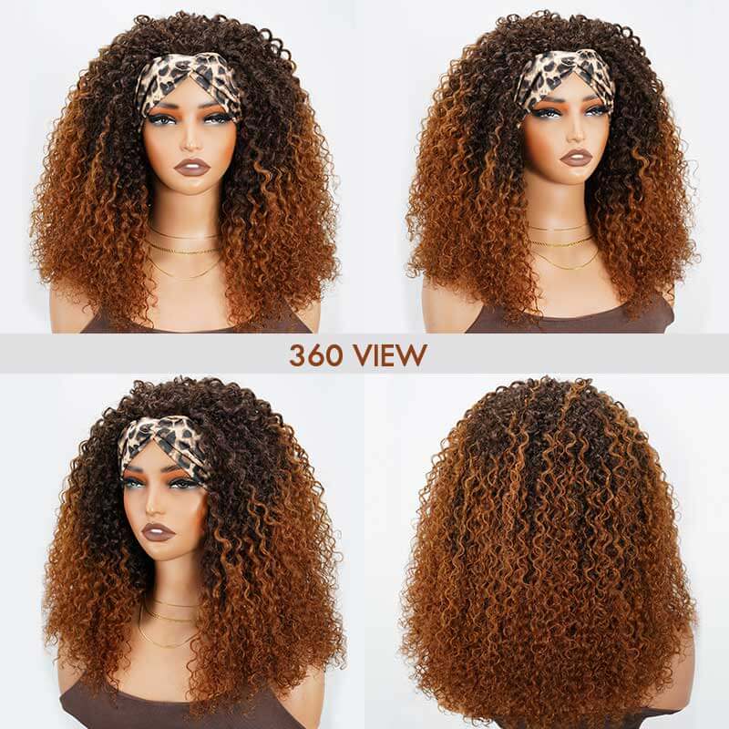 QVR Glueless Ombre Brown Twist Curly Half Wig 250% Density Human Hair Wig #T2/30 Wear Go Flip Over Wig - Image 5