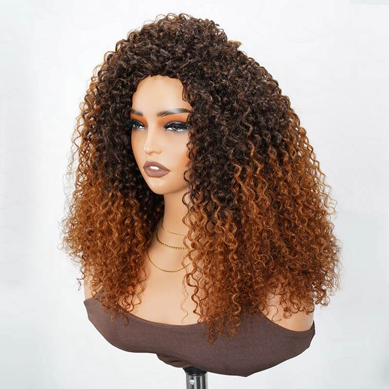QVR Glueless Ombre Brown Twist Curly Half Wig 250% Density Human Hair Wig #T2/30 Wear Go Flip Over Wig - Image 8