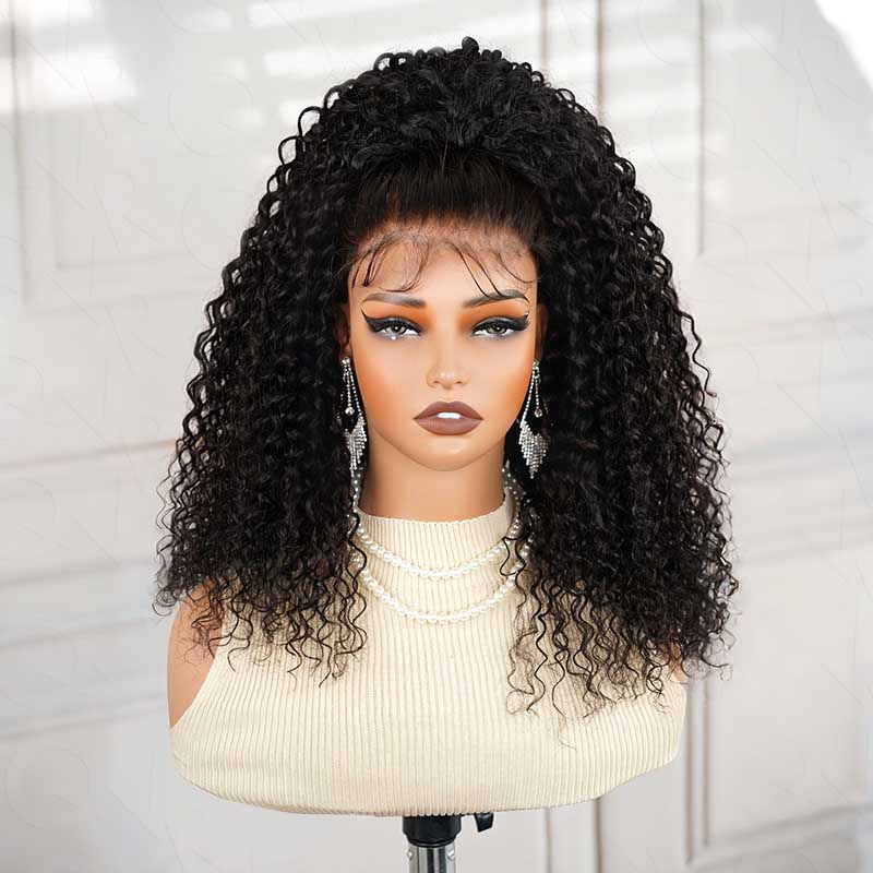 QVR Glueless Water Wave Half Wig 250% Density Human Hair Wig Natural Black Wear Go Flip Over Wig - Image 10
