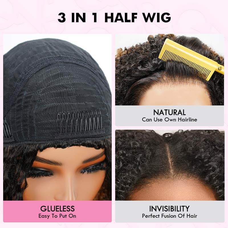 QVR Glueless Water Wave Half Wig 250% Density Human Hair Wig Natural Black Wear Go Flip Over Wig - Image 12