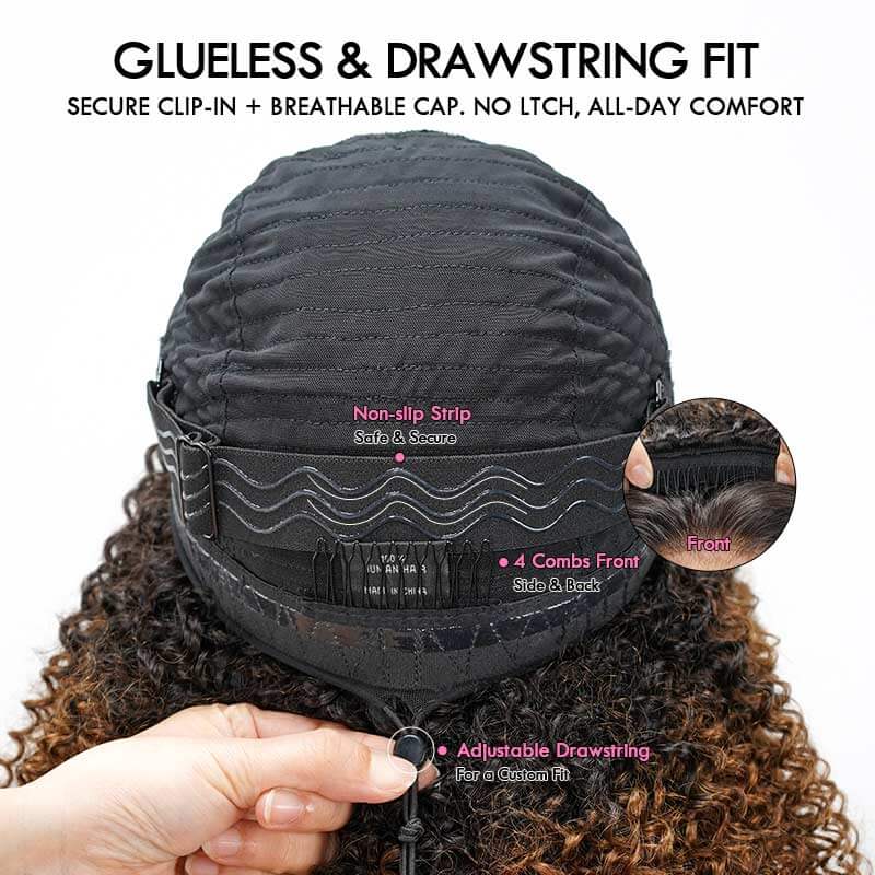 QVR Glueless Water Wave Half Wig 250% Density Human Hair Wig Natural Black Wear Go Flip Over Wig - Image 13