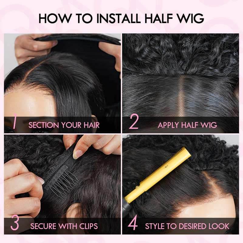 QVR Glueless Water Wave Half Wig 250% Density Human Hair Wig Natural Black Wear Go Flip Over Wig - Image 14