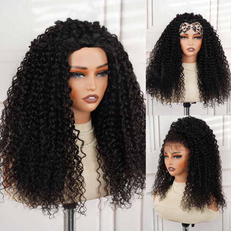 QVR Glueless Water Wave Half Wig 250% Density Human Hair Wig Natural Black Wear Go Flip Over Wig - Image 2