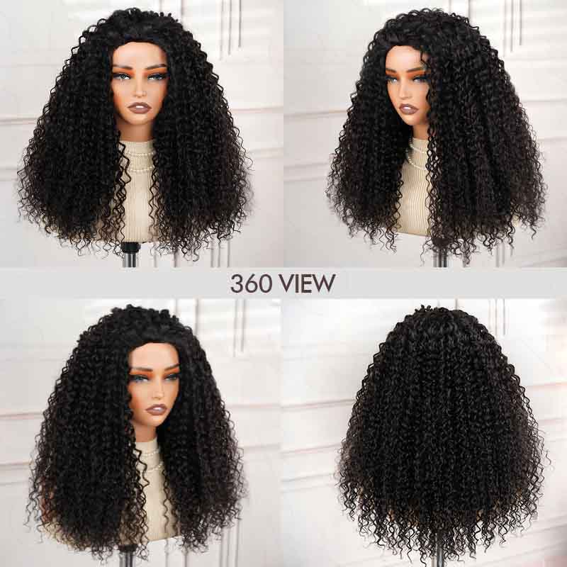 QVR Glueless Water Wave Half Wig 250% Density Human Hair Wig Natural Black Wear Go Flip Over Wig - Image 3