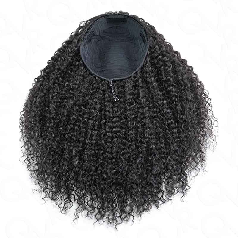 QVR Glueless Water Wave Half Wig 250% Density Human Hair Wig Natural Black Wear Go Flip Over Wig - Image 4