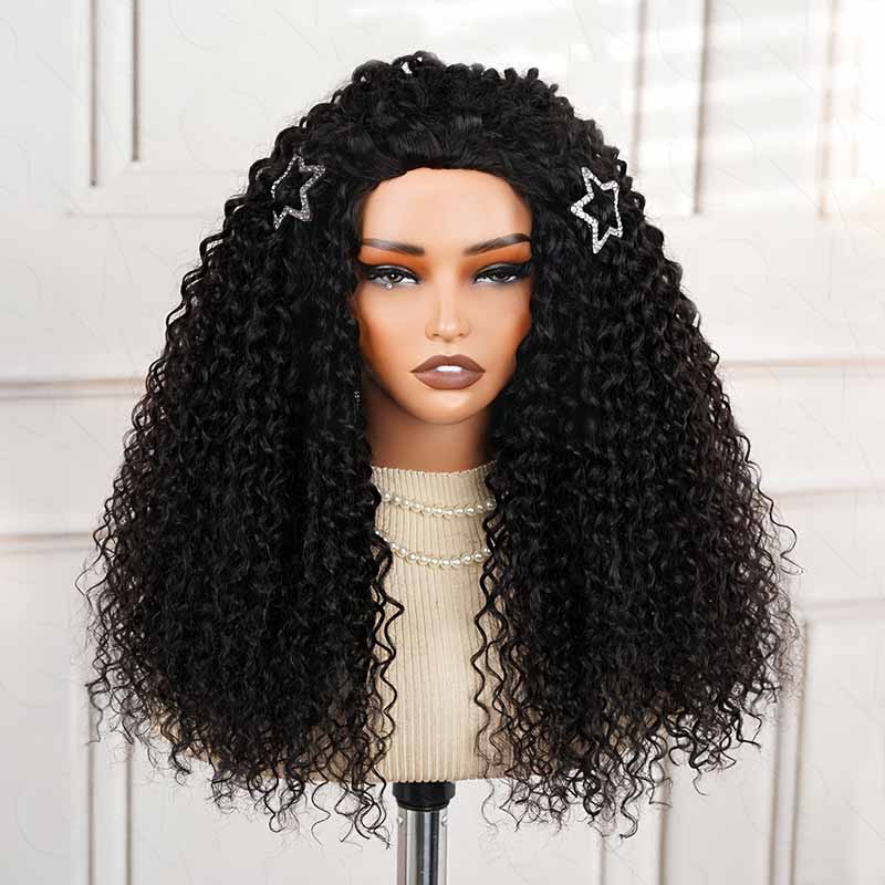 QVR Glueless Water Wave Half Wig 250% Density Human Hair Wig Natural Black Wear Go Flip Over Wig - Image 8