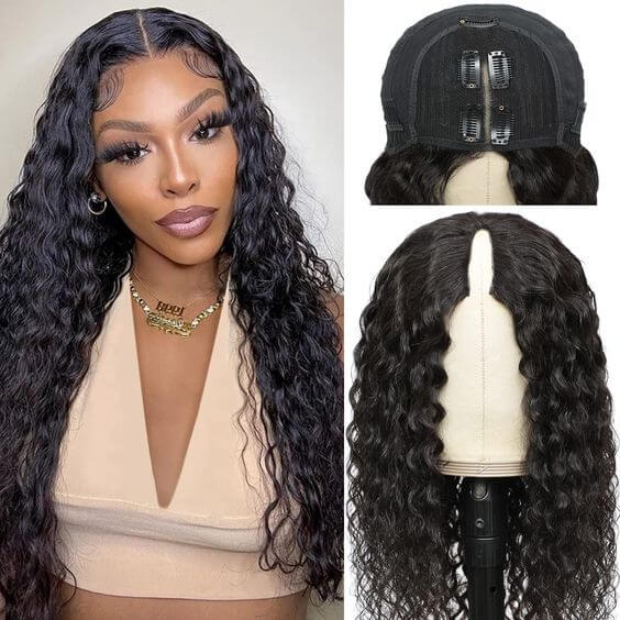 QVR Glueless Water Wave V Part Wigs 180% Density Super Natural Human Hair Glueless 0 Skill Needed Wig - Image 3