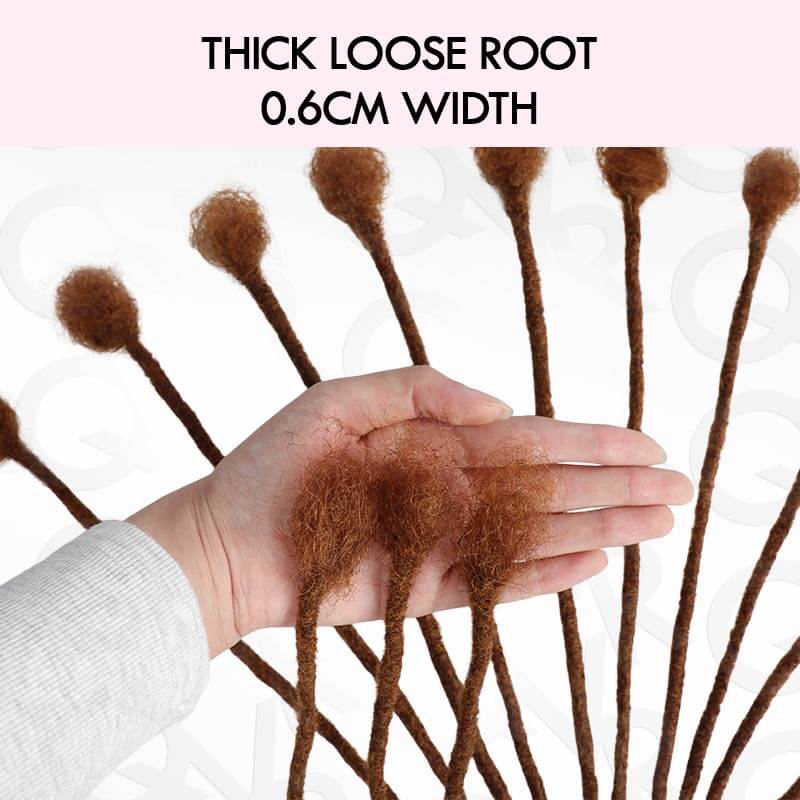 QVR Handmade Dreadlocks Auburn Brown #30 Thickness 0.6cm Human Hair Loc Extensions - Image 2