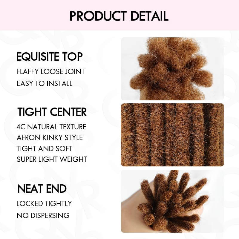 QVR Handmade Dreadlocks Auburn Brown #30 Thickness 0.6cm Human Hair Loc Extensions - Image 4