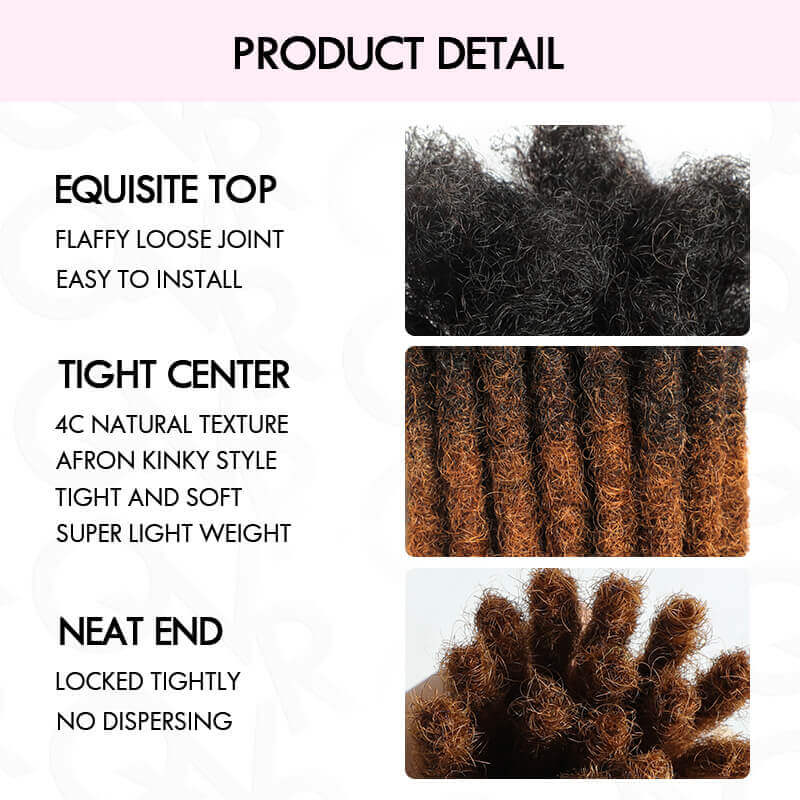 QVR Handmade Dreadlocks Ombre #T1B/30 Color Thickness 0.6cm Loc Extensions Human Hair - Image 3