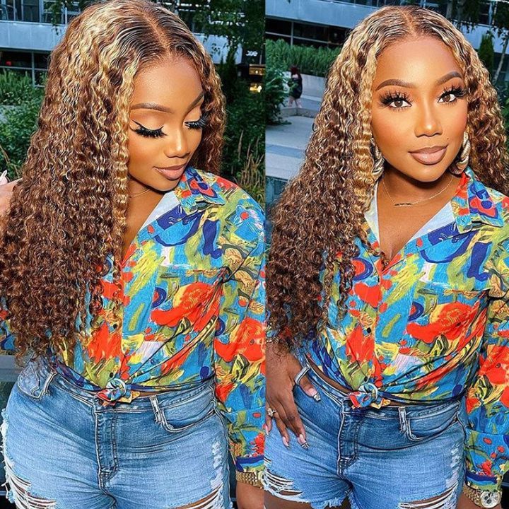 QVR Highlight 13x4 Piano Color Deep Wave Pre-plucked Lace Frontal Human Hair Wig - Image 2