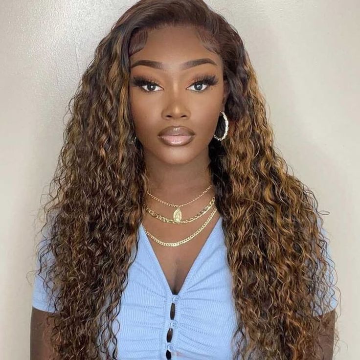 QVR Highlight 13x4 Piano Color Deep Wave Pre-plucked Lace Frontal Human Hair Wig - Image 3