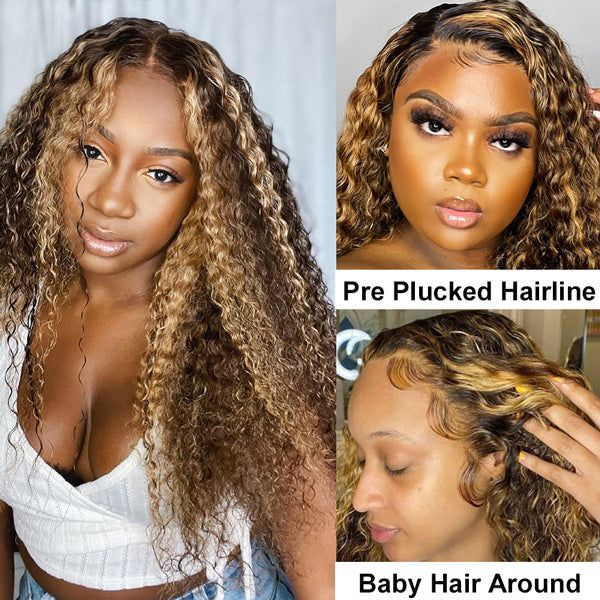 QVR Highlight 13x4 Piano Color Deep Wave Pre-plucked Lace Frontal Human Hair Wig - Image 4
