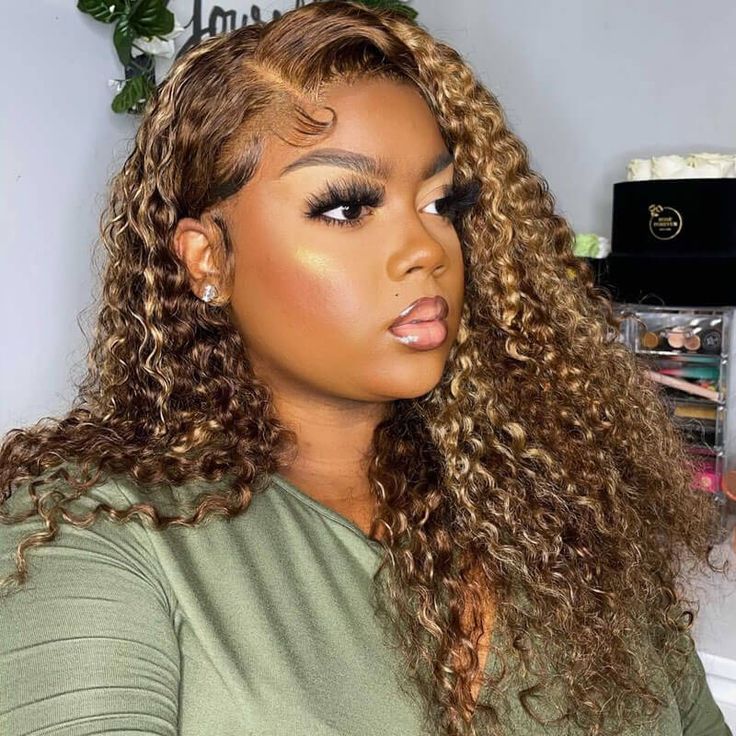 QVR Highlight 13x4 Piano Color Deep Wave Pre-plucked Lace Frontal Human Hair Wig - Image 5