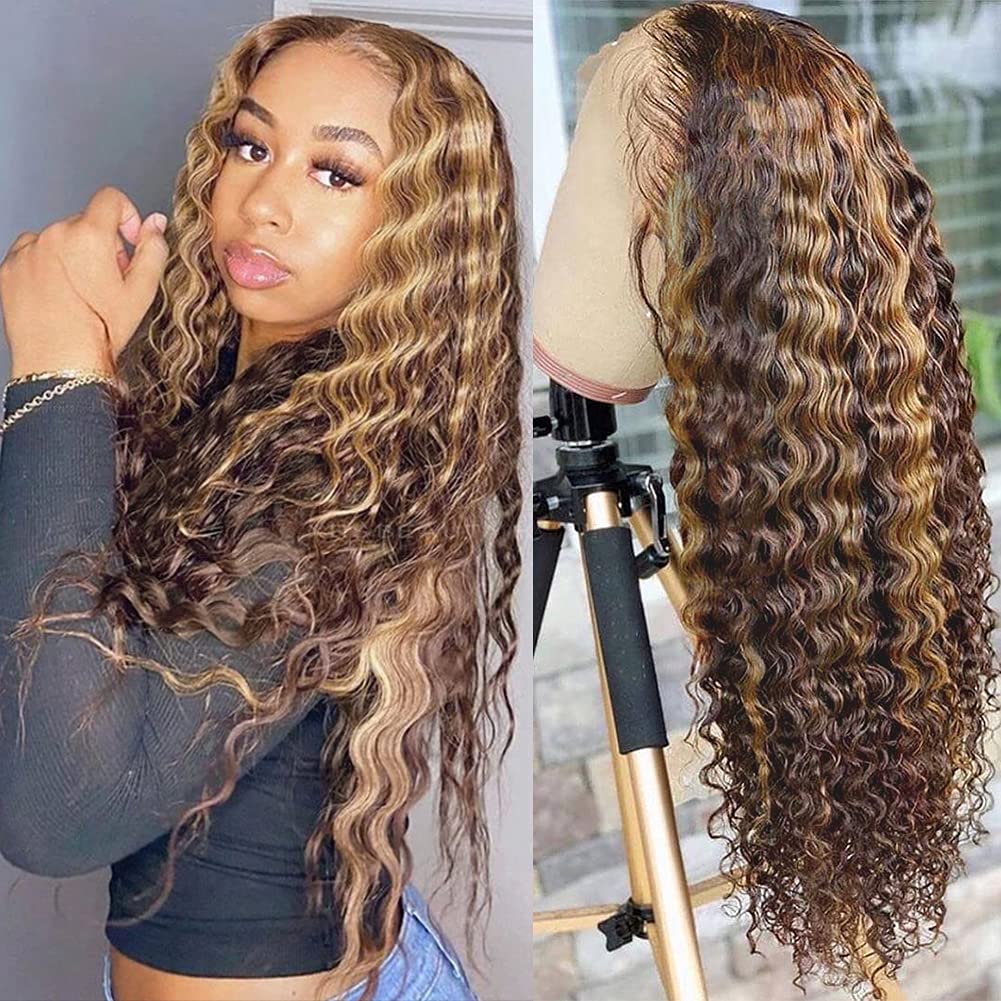 QVR Highlight 13x4 Piano Color Deep Wave Pre-plucked Lace Frontal Human Hair Wig - Image 7