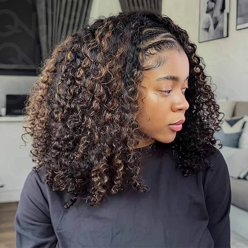 QVR Glueless Highlight Brown #1B/30 Twist Curly Half Wig 250% Density Human Hair Wig Wear Go Flip Over Wig - Image 2