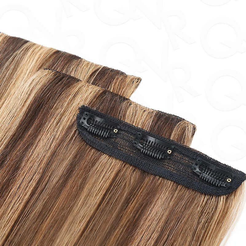 QVR Highlight #P4/30 9PCS Weft Clip In Hair Extensions Volumizer #P4/27 Straight Clip In Human Hair - Image 10