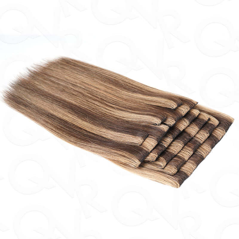 QVR Highlight #P4/30 9PCS Weft Clip In Hair Extensions Volumizer #P4/27 Straight Clip In Human Hair - Image 11
