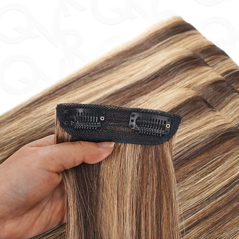 QVR Highlight #P4/30 9PCS Weft Clip In Hair Extensions Volumizer #P4/27 Straight Clip In Human Hair - Image 15